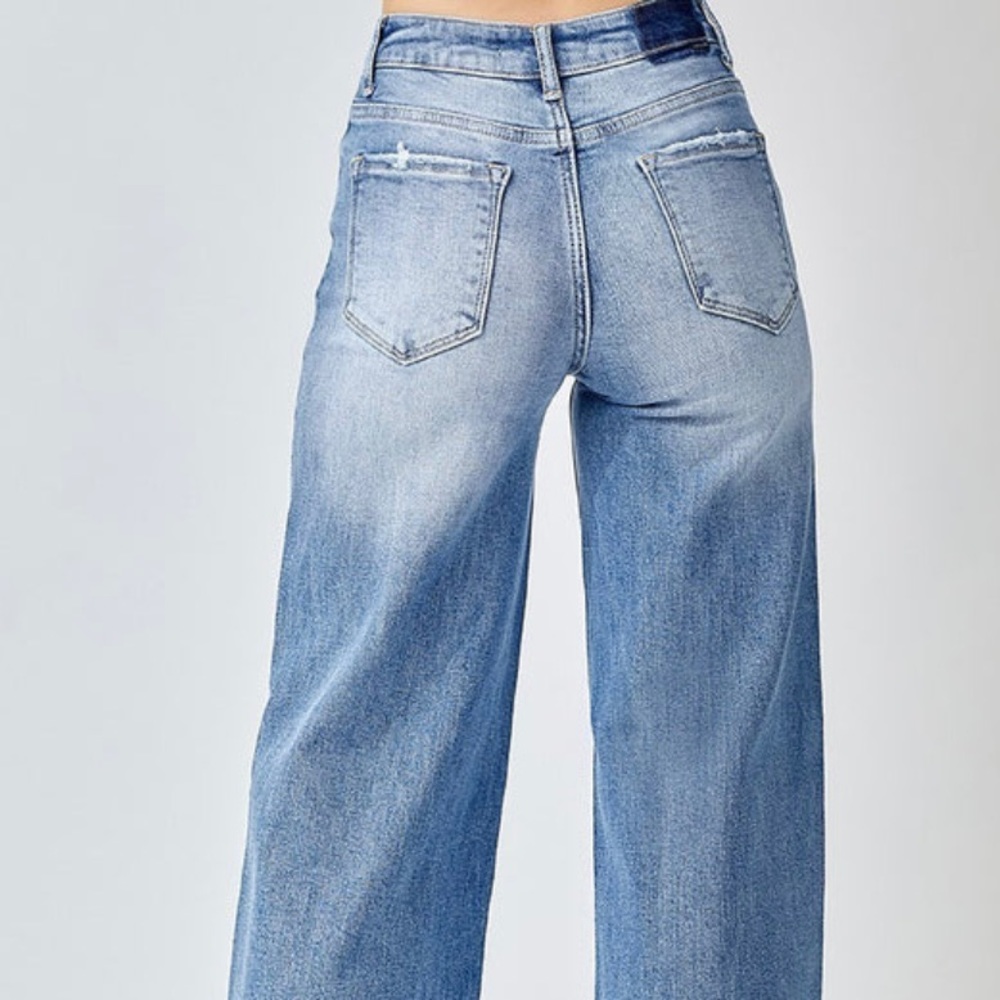 Risen Mid rise crossover wide leg jeans
